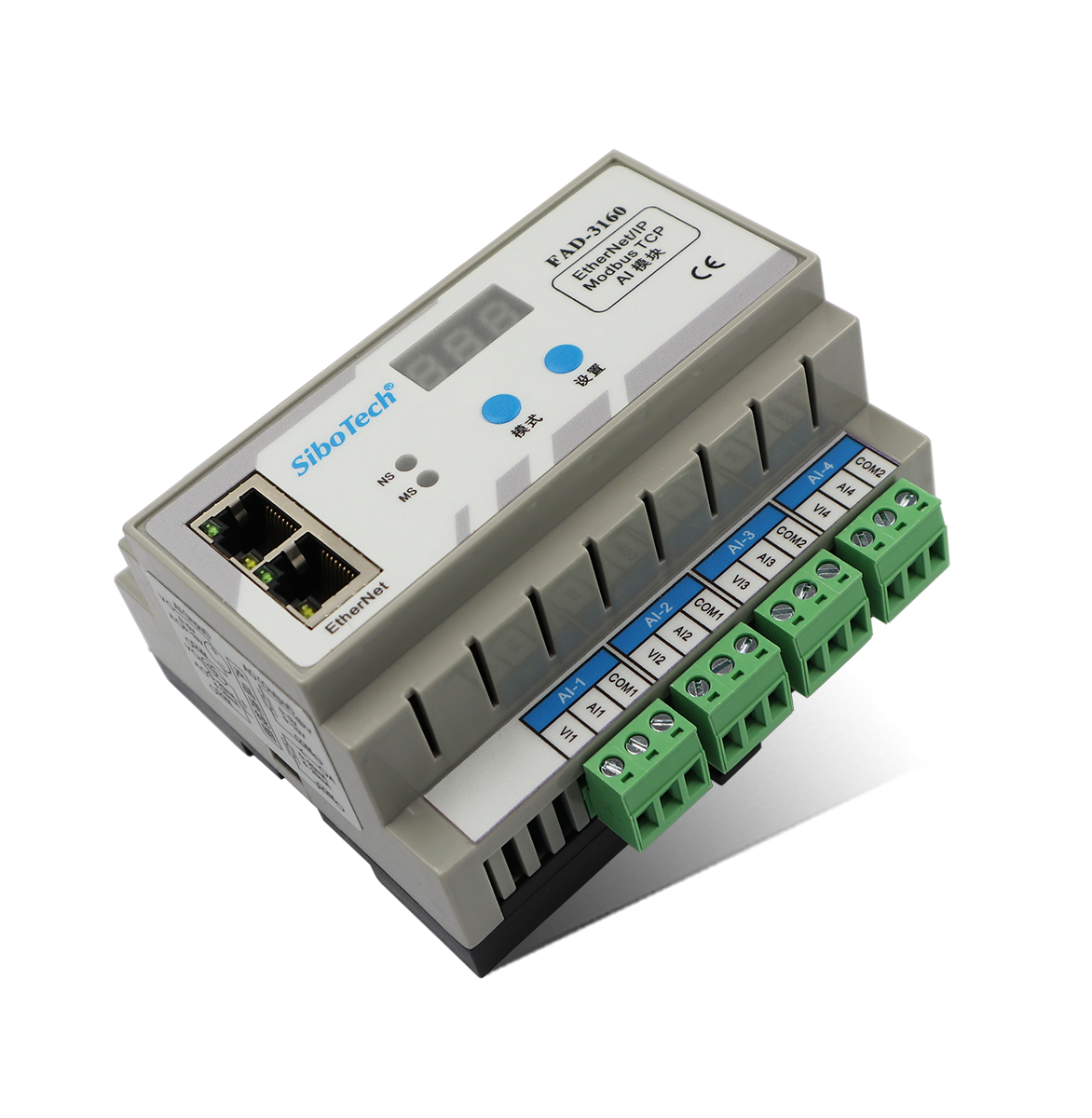 Modbus TCP從站或EtherNet/IP從站轉6通道輸入模擬量（AI) FAD-3160